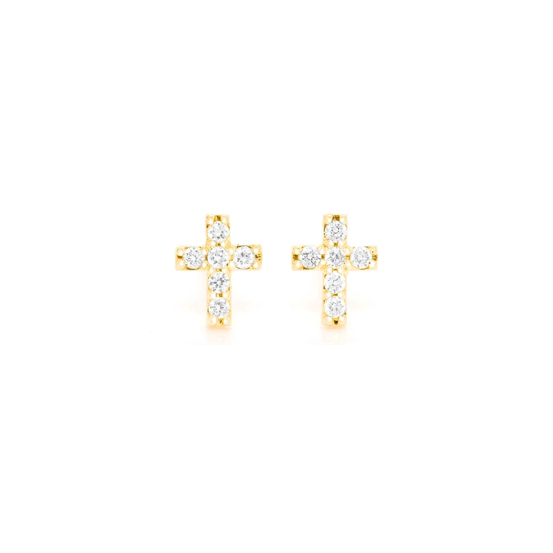Mini Cross Stud Earrings 14K