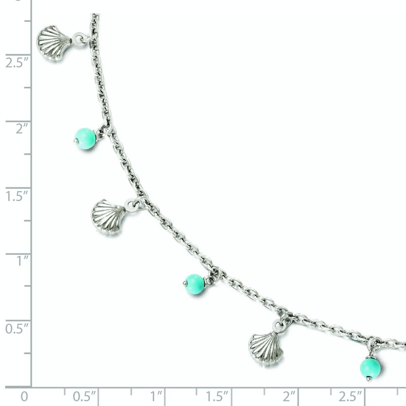 Sterling Silver Rhodium-plated Turquoise and Shell Charms 9 inch Plus 1 inch Extender - Total 10 inch Anklet