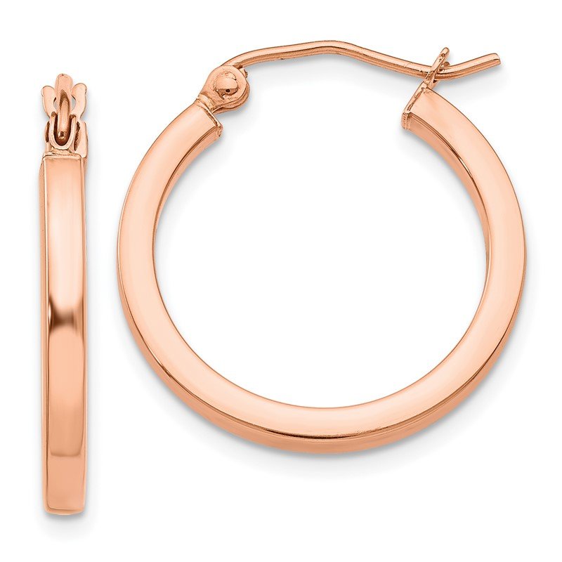 14k Rose Gold 2x20mm Polished Lightweight Square-Tube Hoop Earrings