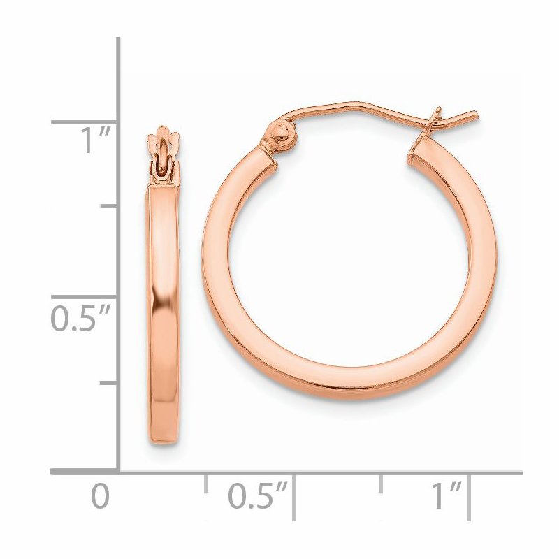 14k Rose Gold 2x20mm Polished Lightweight Square-Tube Hoop Earrings
