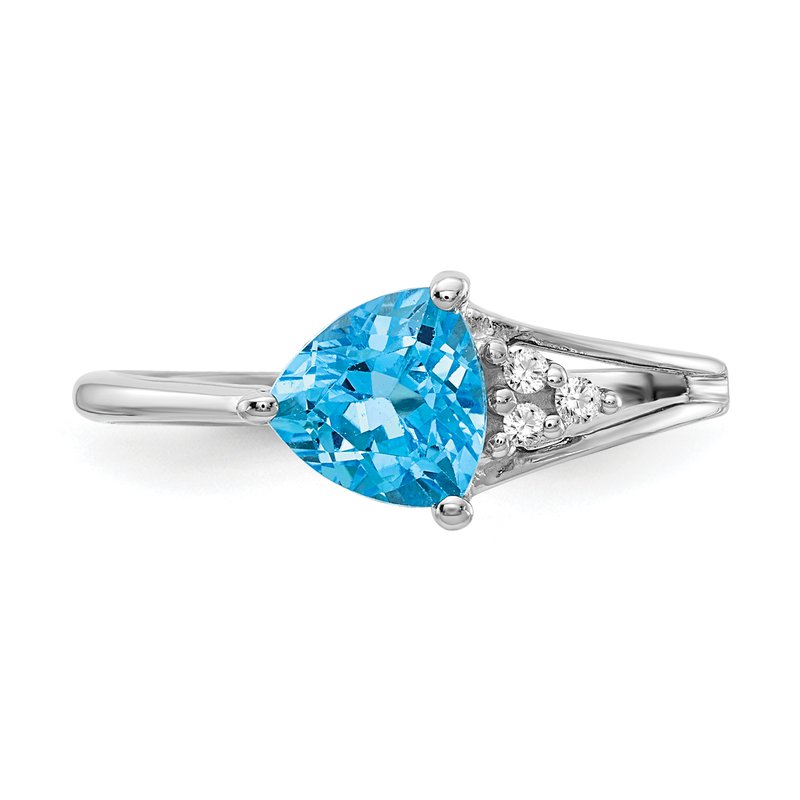 14k White Gold 6mm Blue Topaz A Diamond ring