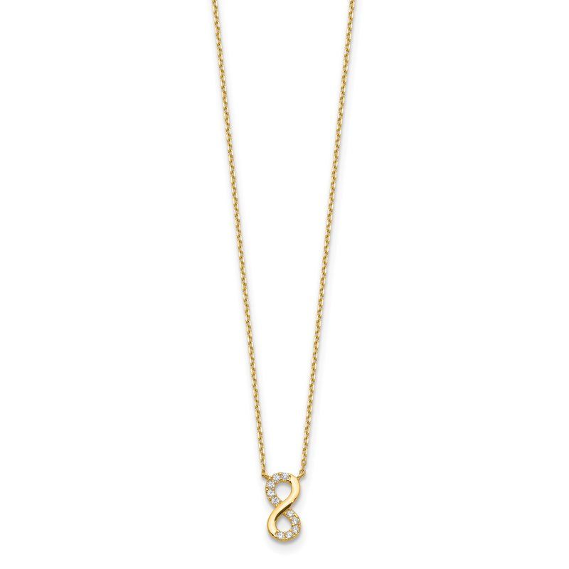 14K Polished Infinity Symbol with CZ 18 inch Necklace Plus 2 inch Extender