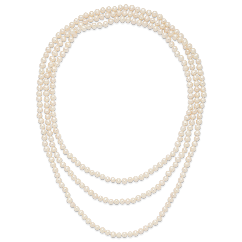 6-7mm White Semi-round Freshwater Cultured Pearl Endless 80 inch Necklace