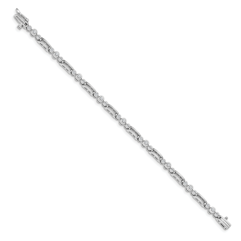 14k White Gold Complete 1 carat Round AA Diamond Bezel Paperclip Link 7 inch Tennis Bracelet