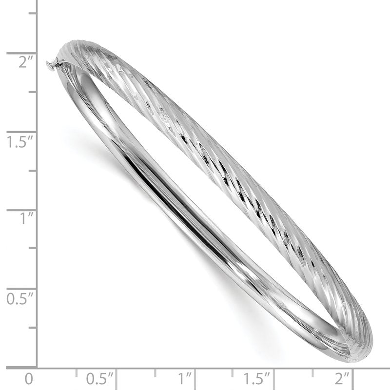 14k White Gold 3/16 Polished Textured 4.75mm Hinged Oval Bangle Bracelet