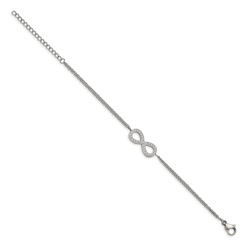 Stainless Steel Polished with CZ Infinity Symbol 6.25 inch Bracelet with 2 inch Extension