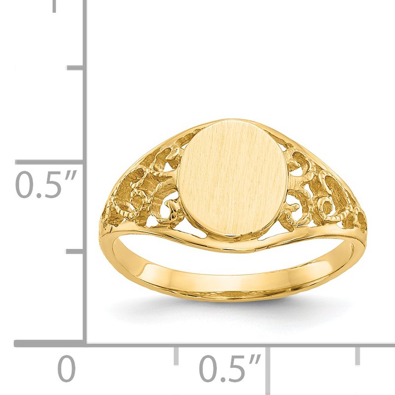 14k 7.5x8.5mm Satin Open Back Filigree Signet Ring