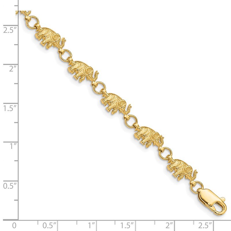 14k Polished and Textured Elephant 7 inch Bracelet