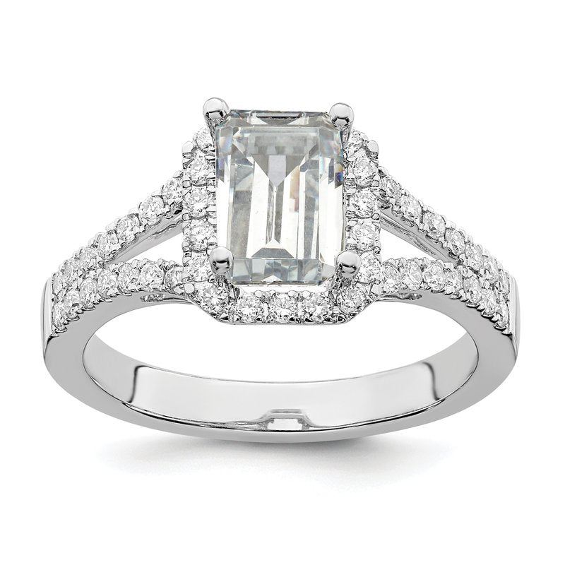 14K White Gold 3/8 carat Lab Grown Diamond VS+ F+ Semi-Mount Emerald Halo Engagement Ring