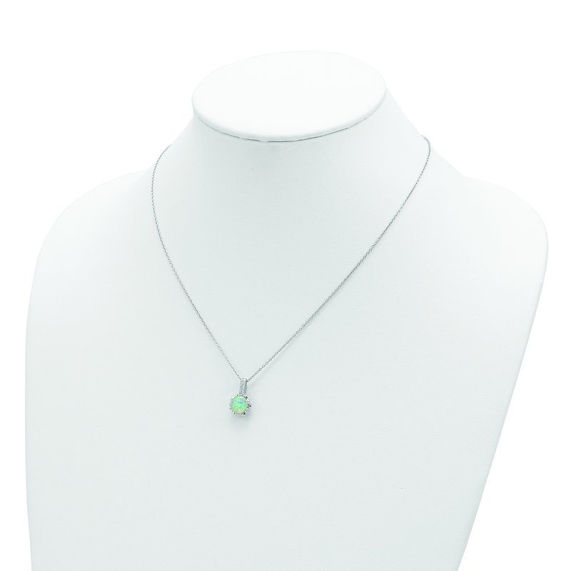 Sterling Silver Rhodium-plated Cabochon Lab Created Opal and Brilliant-cut CZ 18.5 Inch Necklace