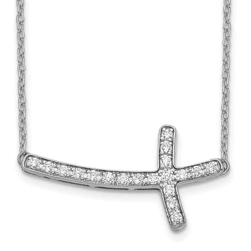 14k White Gold 1/10 carat Diamond Sideways Cross 18 inch Necklace
