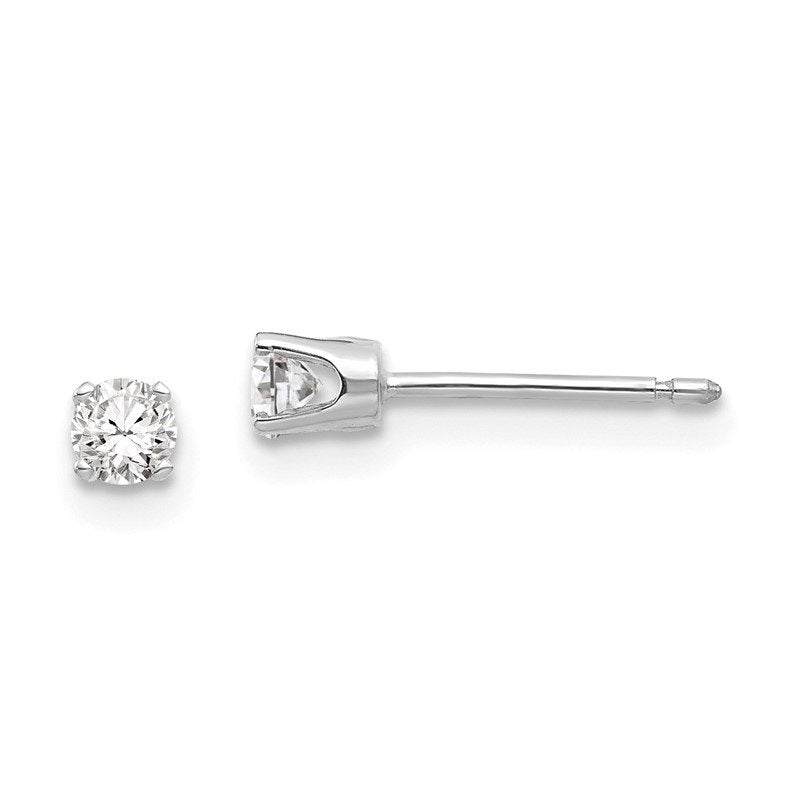 14k White Gold 3mm Round CZ Stud Earrings