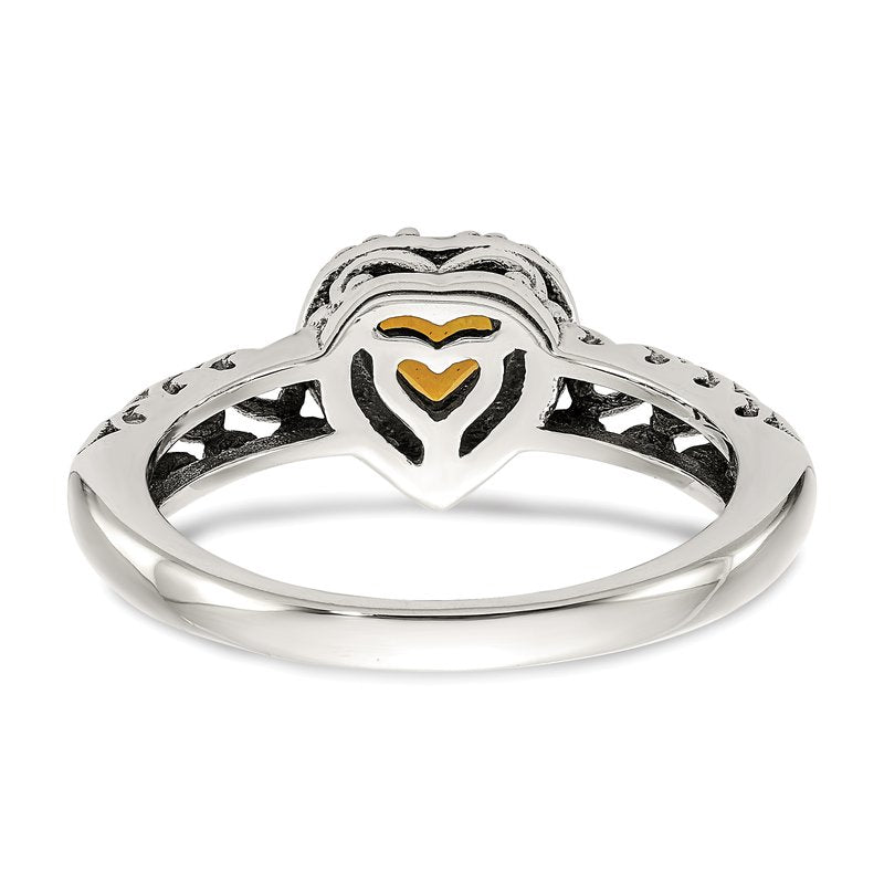 Sterling Silver with 14K Accent Antiqued Heart Citrine Ring