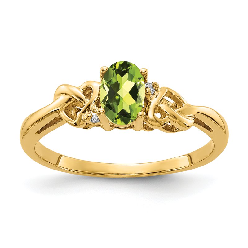 14k 6x4mm Oval Peridot AAA Diamond ring
