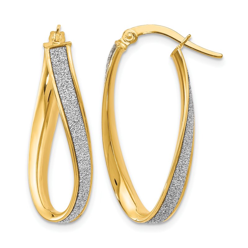 14K Polished Glimmer Infused Oval Twist Hoop Earrings
