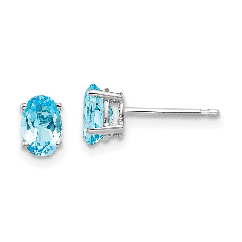 14k White Gold 6x4mm Oval Blue Topaz Post Earrings