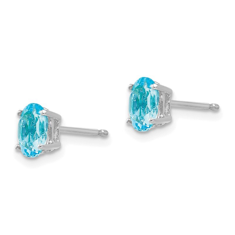 14k White Gold 6x4mm Oval Blue Topaz Post Earrings