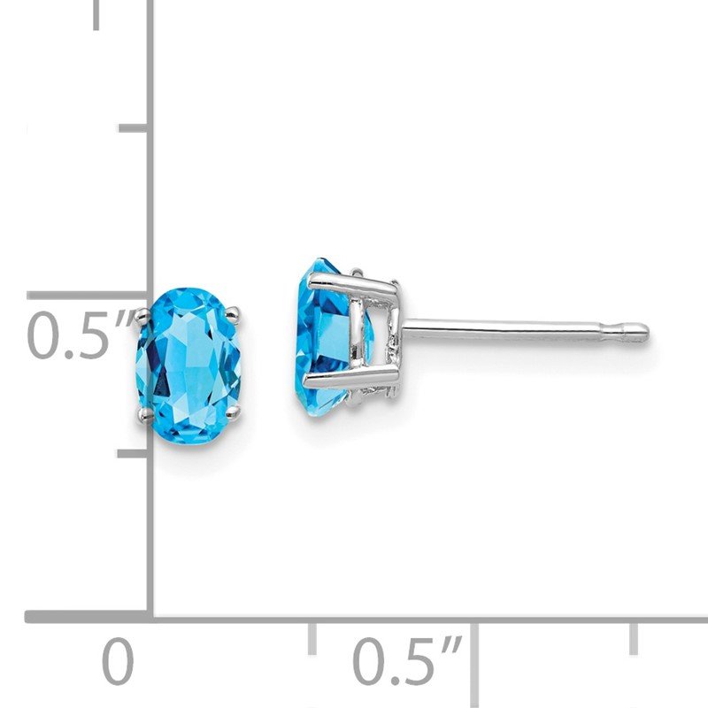 14k White Gold 6x4mm Oval Blue Topaz Post Earrings