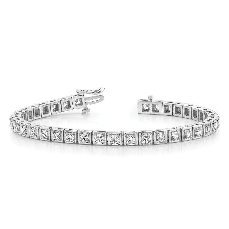 14k White Gold Complete 1.75 carat Round AA Diamond 4-prong 7 inch Tennis Bracelet