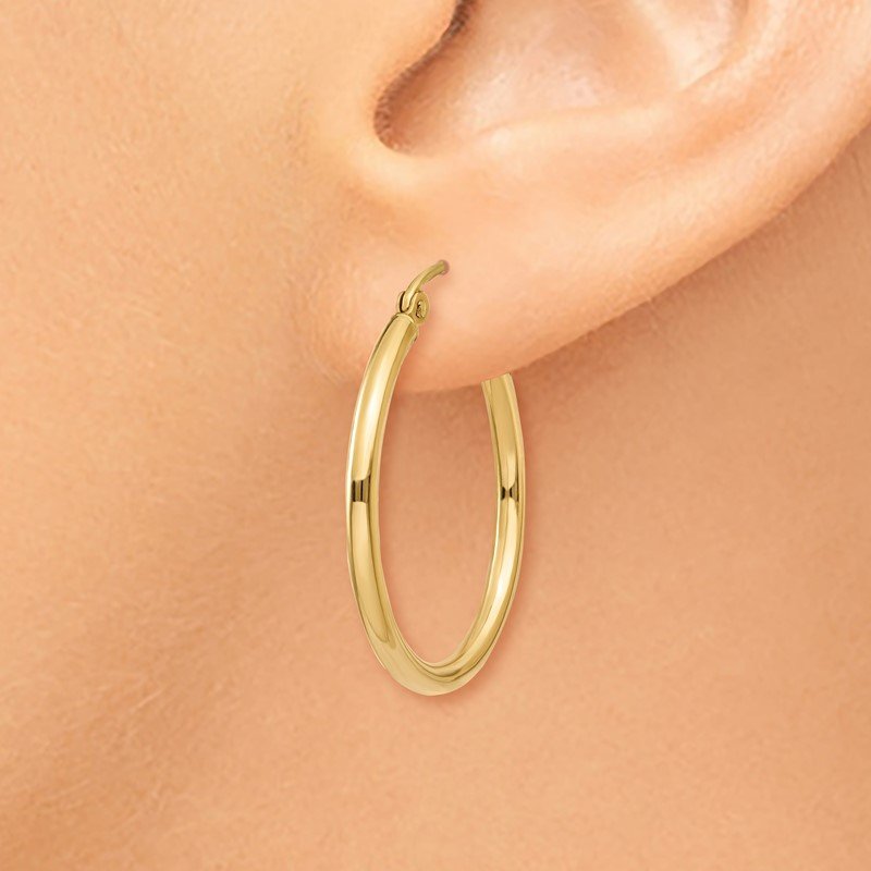 14k 2x25mm Polished Tube Hoop Earrings