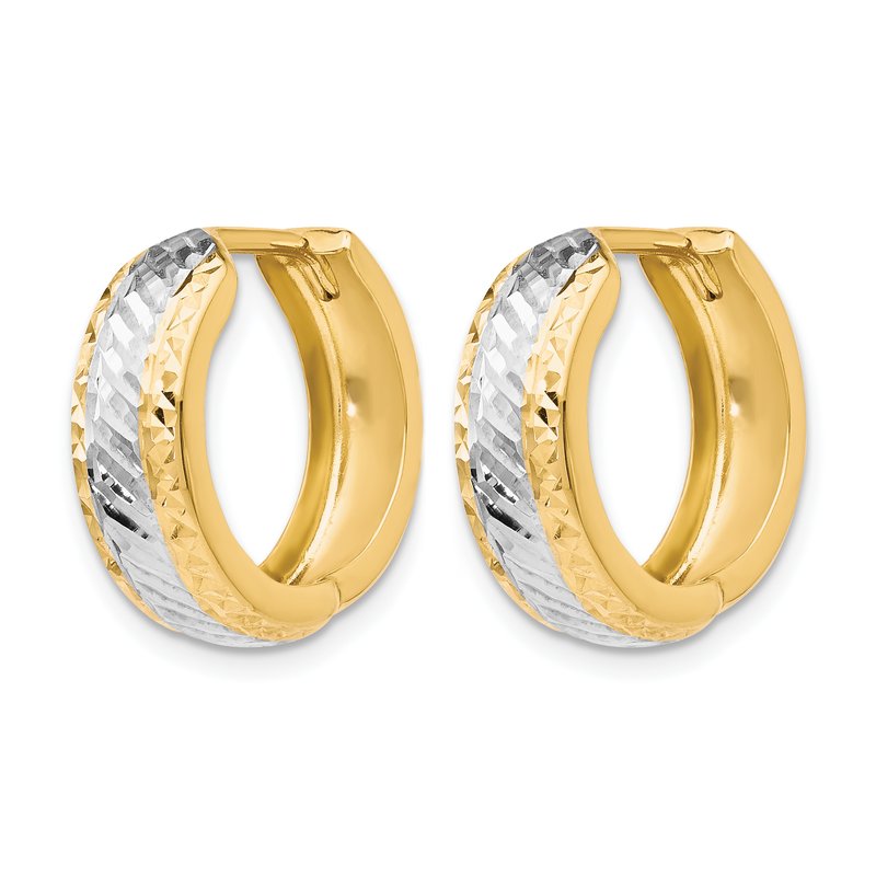 10K w/White Rhodium Polished and D/C Hoop Earrings