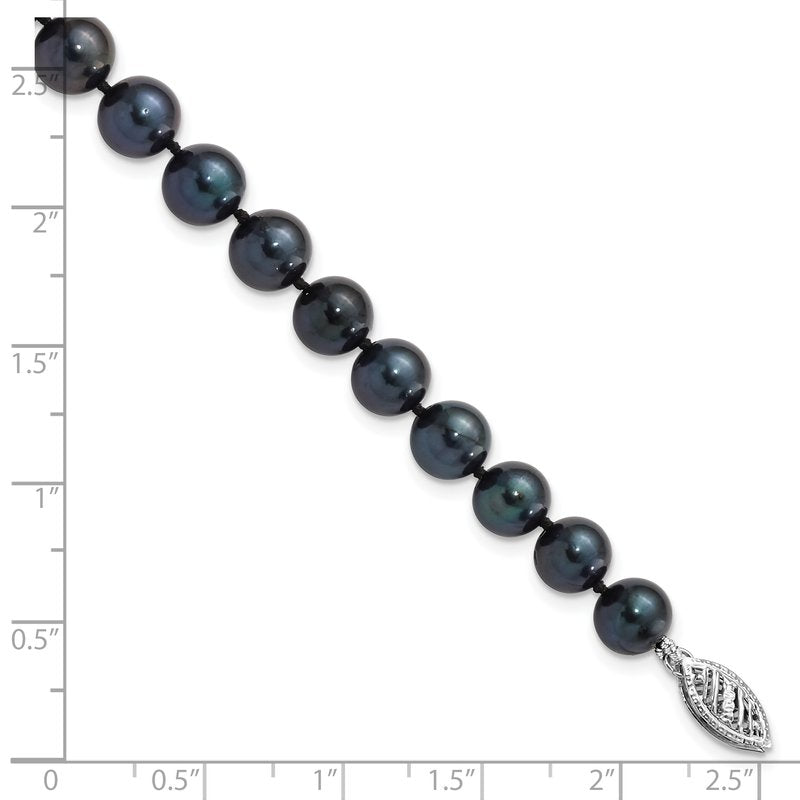 14k White Gold 7-8mm Black Round Akoya Saltwater Cultured Pearl 16 inch Necklace