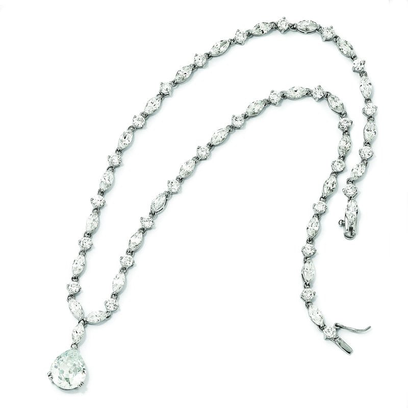 Sterling Silver Rhodium-plated Fancy Marquise-cut &amp; Brilliant-cut Pear CZ 17 Inch Necklace