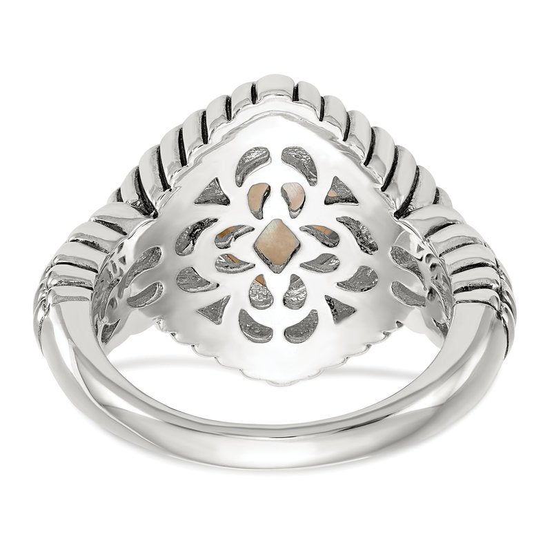 Sterling Silver with 14K Accent Antiqued Mother of Pearl Ring