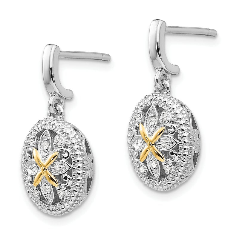 Sterling Silver Rhodium-plated with 14K Accent Diamond Post Dangle Earrings