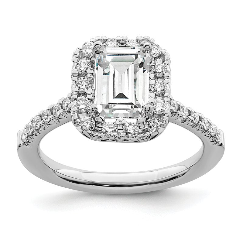 14K White Gold 1/4 carat Lab Grown Diamond VS+ F+ Semi-Mount Emerald Halo Engagement Ring