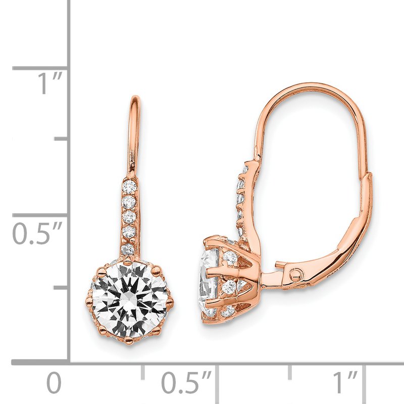 Sterling Silver Rose Gold-plated Brilliant-cut CZ Leverback Dangle Earrings