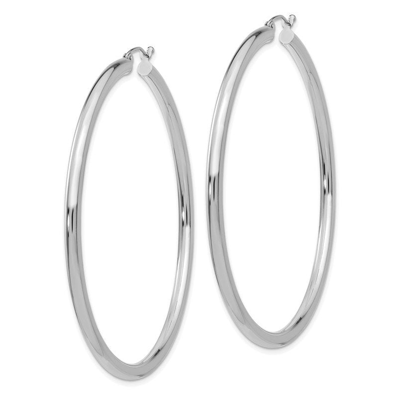 14K White Gold 3x60mm Polished Lightweight Tube Hoop Earrings