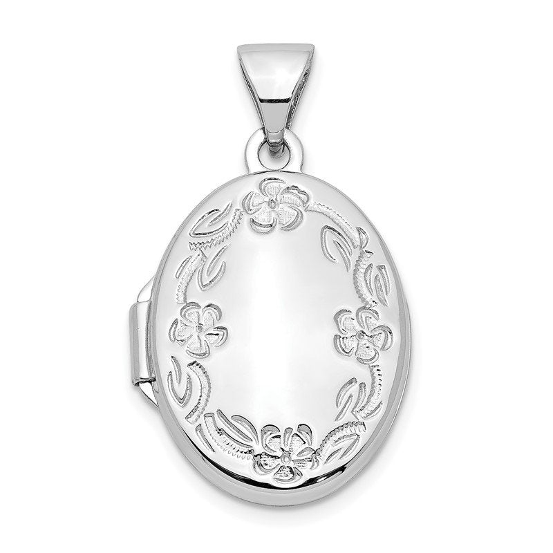 14k White Gold Floral Border 17mm Oval Locket