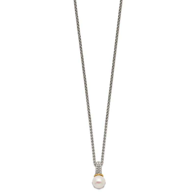 Sterling Silver Rhodium-plated with 14K Accent 18 Inch 8-9mm Freshwater Cultured Pearl Necklace