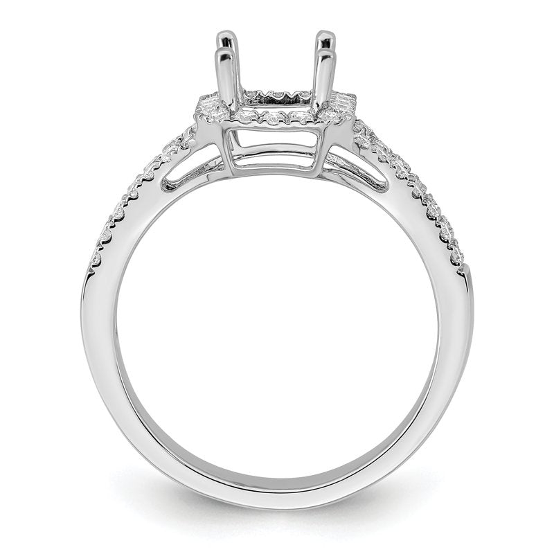 14K White Gold 3/8 carat Lab Grown Diamond VS+ F+ Semi-Mount Emerald Halo Engagement Ring