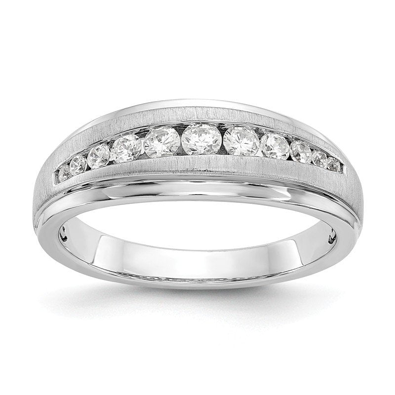 14K White Gold Men's 3/8 carat Lab Grown Diamond VS/SI  D E F  Brushed and Polished Band