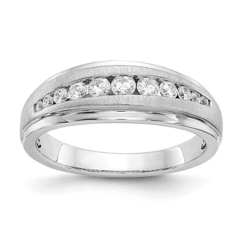 14K White Gold Men's 3/8 carat Lab Grown Diamond VS/SI  D E F  Brushed and Polished Band