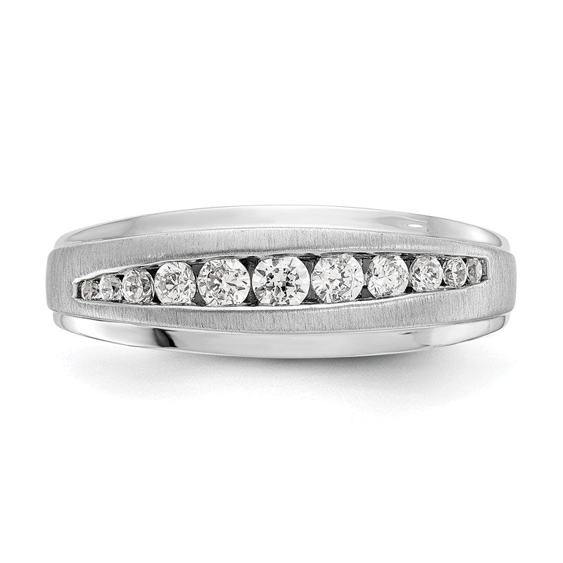 14K White Gold Men's 3/8 carat Lab Grown Diamond VS/SI  D E F  Brushed and Polished Band