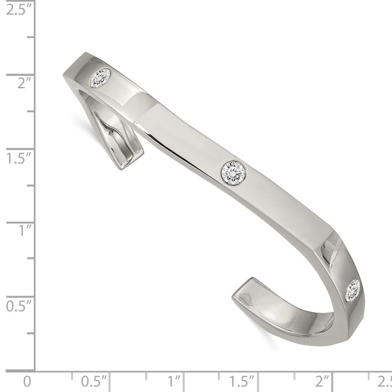 Stainless Steel Polished with Crystals 6mm Cuff Bangle