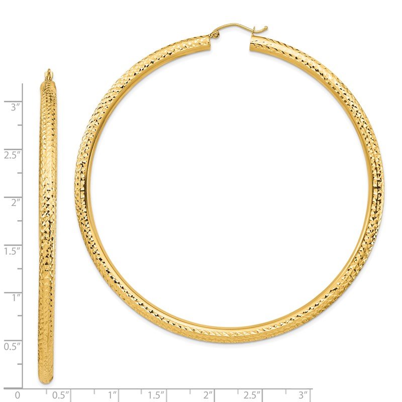 14k 4x80mm Diamond-cut Lightweight Round Tube Hoop Earrings