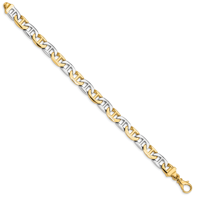 14K Two-tone 20 inch 8mm Hand Polished Fancy Flat Anchor Link with Fancy Lobster Clasp Chain