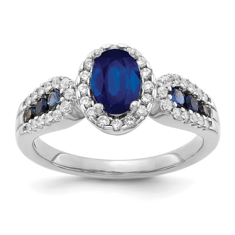 14k White Gold Diamond and Oval Emerald Ring