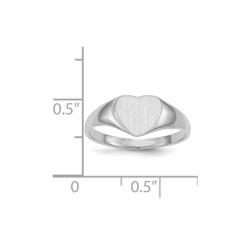 14k White Gold 8.5x9.0mm Closed Back Heart Signet Ring