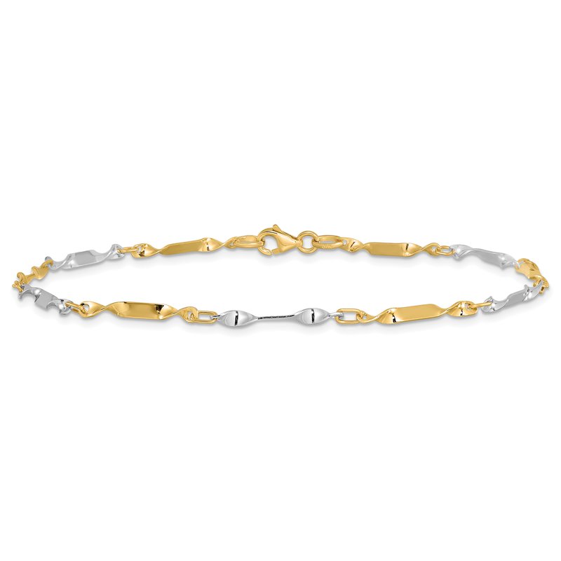 14K Two-tone Polished Twisted Link Anklet