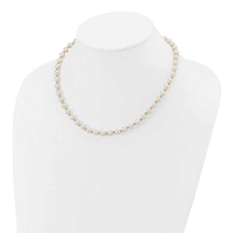 14k White Gold 6-7mm White Near-Round Freshwater Cultured Pearl Beaded 18 inch Necklace