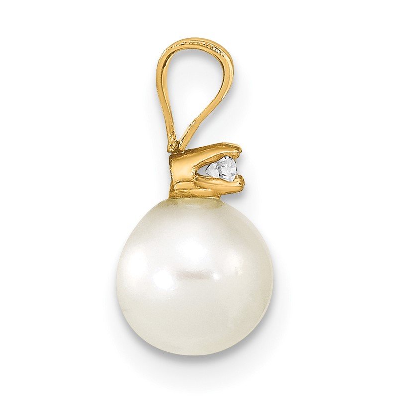 14k 6-7mm White Round Freshwater Cultured Pearl and .03 Carat Diamond Pendant