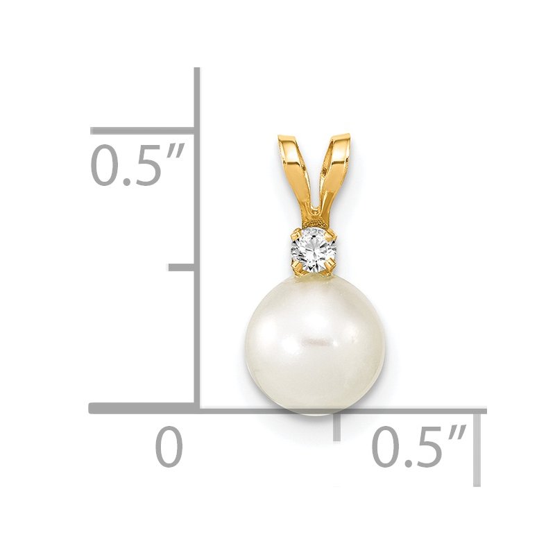 14k 6-7mm White Round Freshwater Cultured Pearl and .03 Carat Diamond Pendant