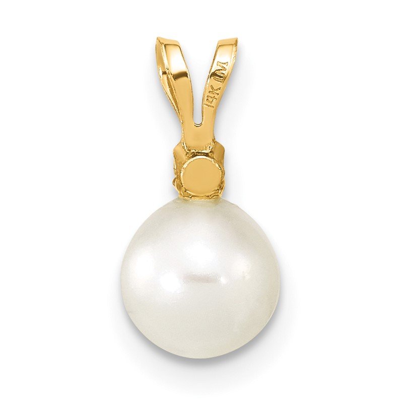 14k 6-7mm White Round Freshwater Cultured Pearl and .03 Carat Diamond Pendant