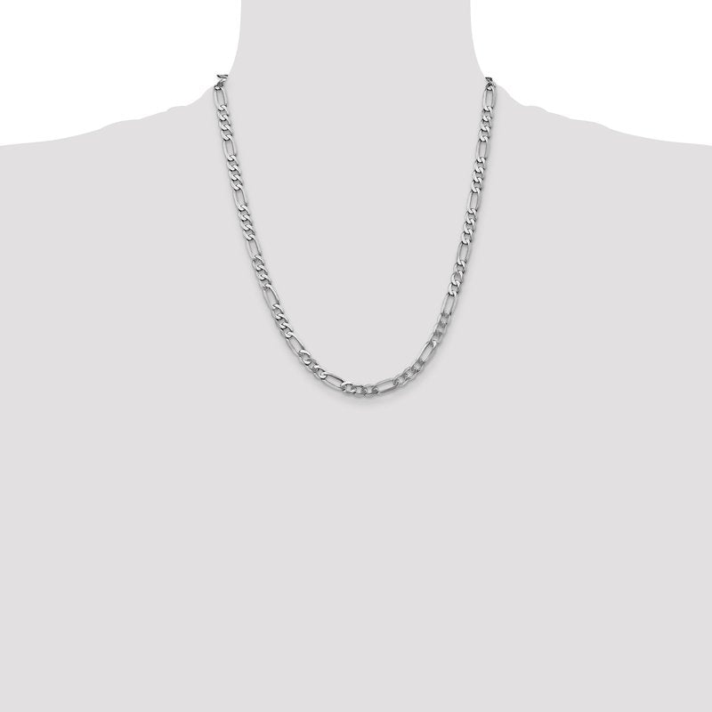14K White Gold 26 inch 5.5mm Flat Figaro with Lobster Clasp Chain