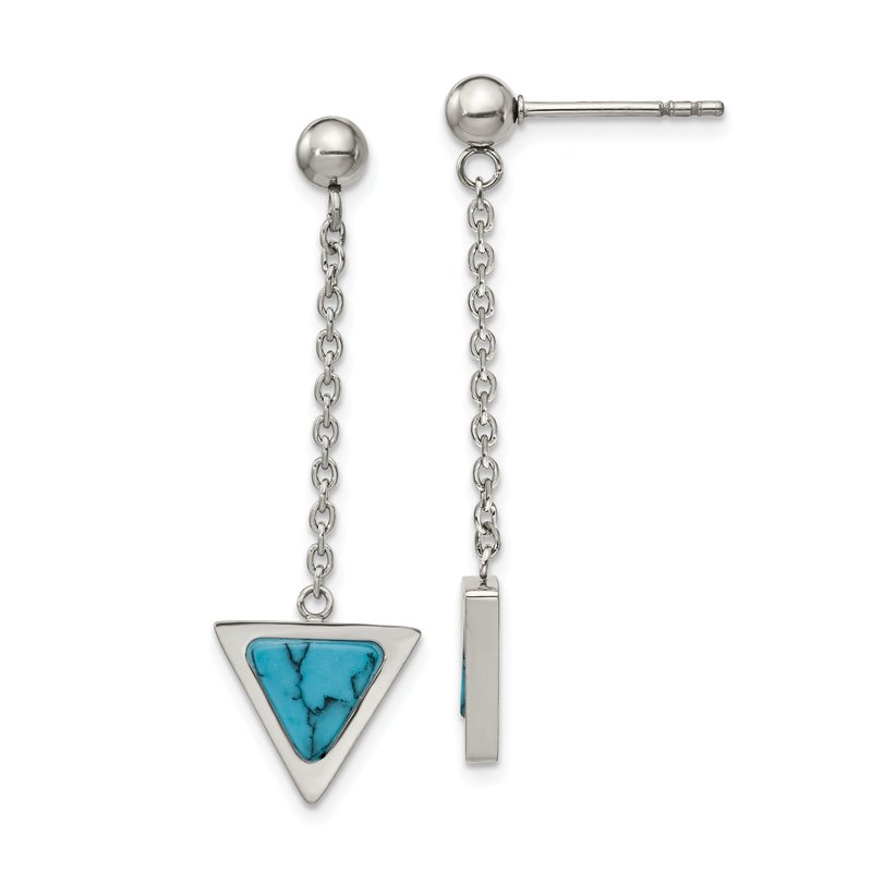 Stainless Steel Polished with Reconstructed Howlite Triangle Post Dangle Earrings